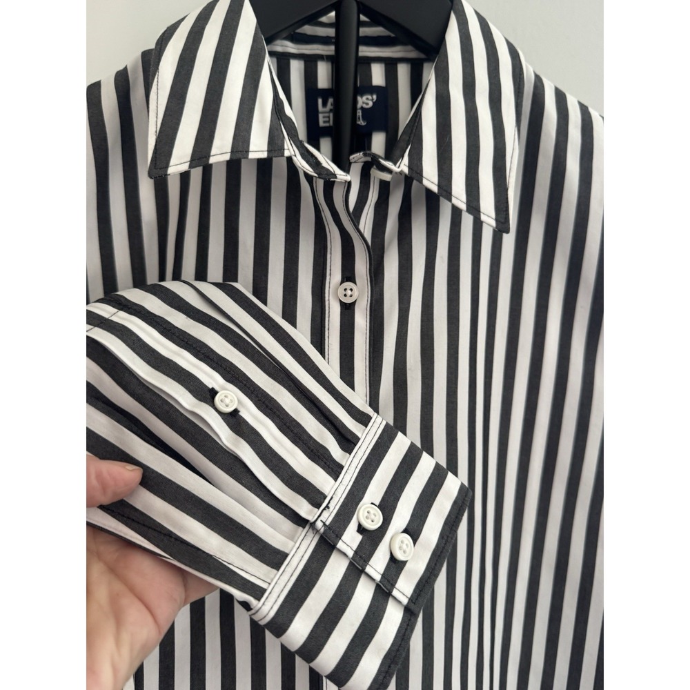 Lands' End Black White Striped Button‎ Down Shirt Women's 4 Cotton Chic Classic - Picture 4 of 7
